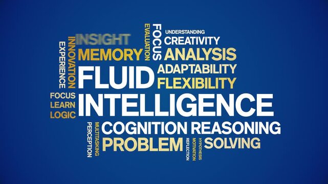 Fluid intelligence animated word cloud-text design animation tag kinetic typography seamless loop.