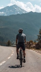 Fototapeta premium Mountain bicycle riding freely on mountain forest Road