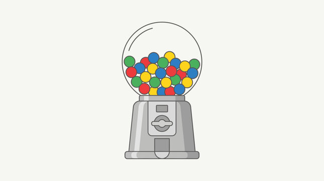 Minimalist Gumball Machine Vector Illustration with Colorful Candy Spheres in Clear Glass Globe