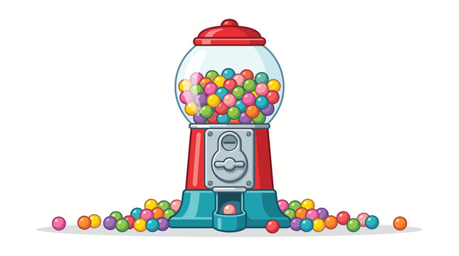 Retro Red Gumball Vending Machine Filled with Colorful Sweet Bubblegum Candies