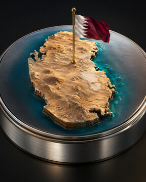 Qatar 3D Desert Topographic Map with National Flag
