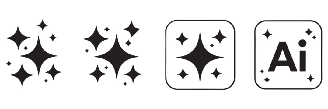 Generated AI icons set. AI star symbol with a pointed and rounded tip. AI logotype. Artificial intelligence concept. Icon element for app and web. Vector Illustration Design. eps 10 
