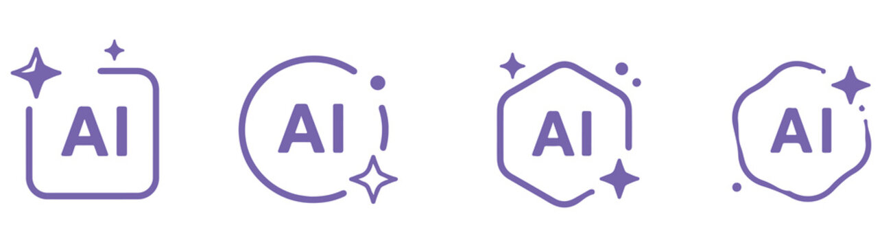 ai icon set. colorful artificial intelligence logo with star symbol for app, website, ui, ux. transparent png and vector illustration.
