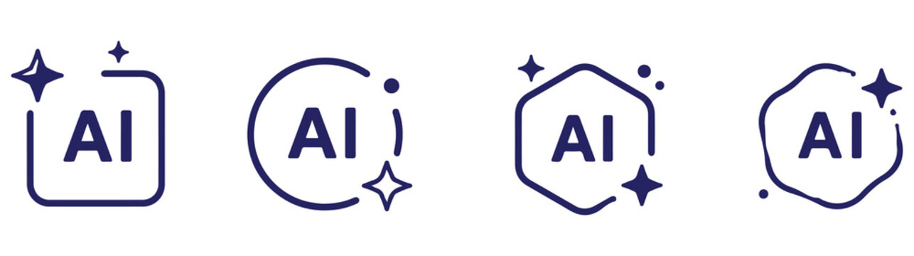ai icon set. colorful artificial intelligence logo with star symbol for app, website, ui, ux. transparent png and vector illustration.
