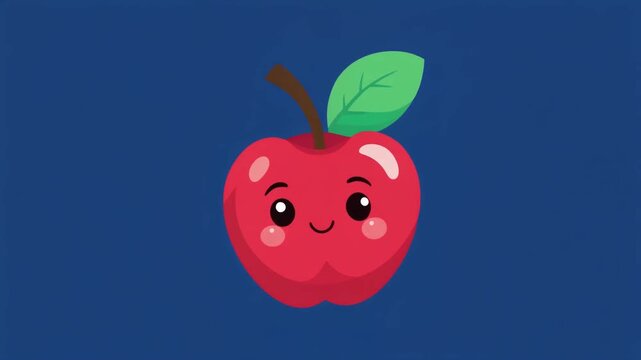 Cute Red Apple Cartoon Character Smiling on Blue Background