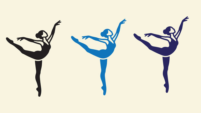 Three different colored elegant ballet dancer vector illustrations on light background.