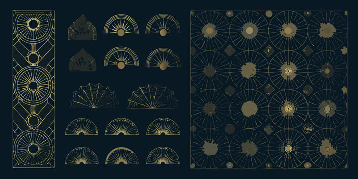 Geometric design elements golden vector illustration on dark background