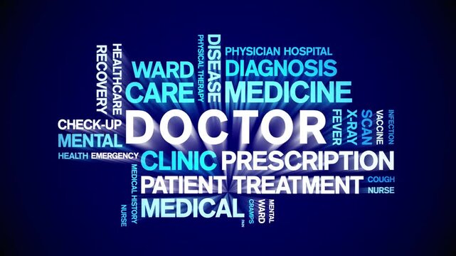 Doctor animated word cloud-text design animation tag kinetic typography seamless loop.