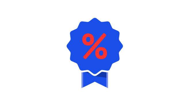 Blue Discount Percentage Badge Icon.