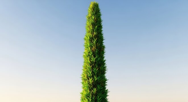 A majestic pillar tree dominates the landscape, featuring dense, upright foliage and a perfectly straight, towering trunk structure, concept, green, upright