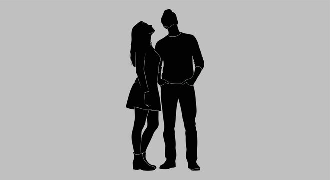 Silhouette of a Couple Standing Together in Love.