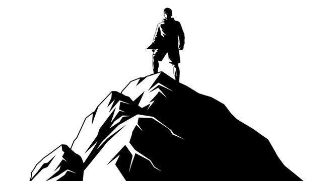 Silhouette of a Man Standing Proudly on a Mountain Peak.