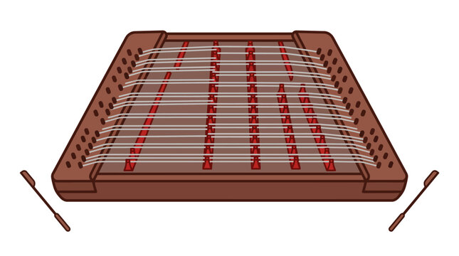 Dulcimer Musical Instrument with Beaters - Isolated on White Background