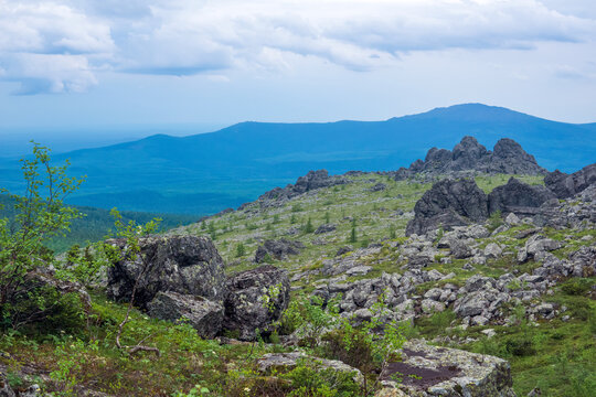 Mountain landscape in the summer. View from the top of the mountain.