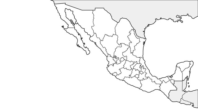 Blank Mexico Country Administrative Map, Outline Vector Infographic Illustration