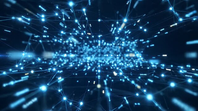 Abstract Blue Digital Network Background with Interconnected Lines and Nodes - This is an abstract digital network background featuring glowing blue interconnected lines and nodes.