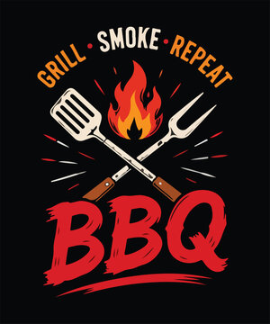 grill smoke repeat bbq t  shirt design