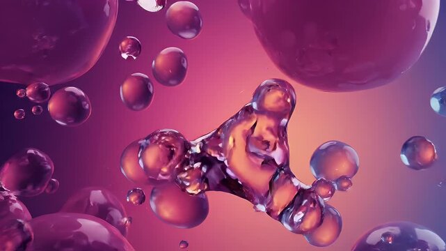 Abstract Fluid Blobs Gradient Background Animation - Mesmerizing abstract animation features fluid blobs and spheres with a glossy texture, swirling and merging against a vibrant gradient background.
