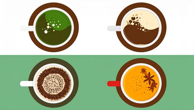 Assortment of fresh coffee beans and ground coffee in bowls.