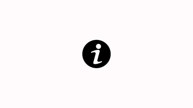 Information circle icon animation on white background. Info help, desk idea, support, about sign symbol animation. User interface meta data button animation with alpha channel