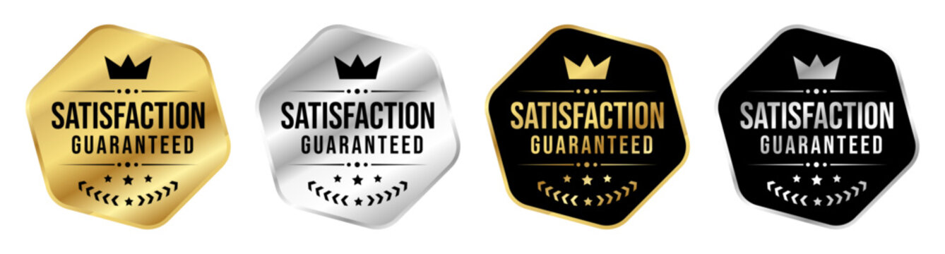 Satisfaction Guaranteed Badge Collection with Gold Silver Black Premium Warranty Labels for Product Packaging
