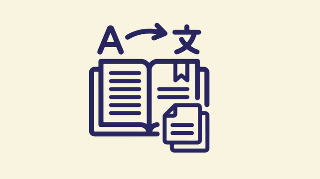 Open book with pages showing different languages on light background.