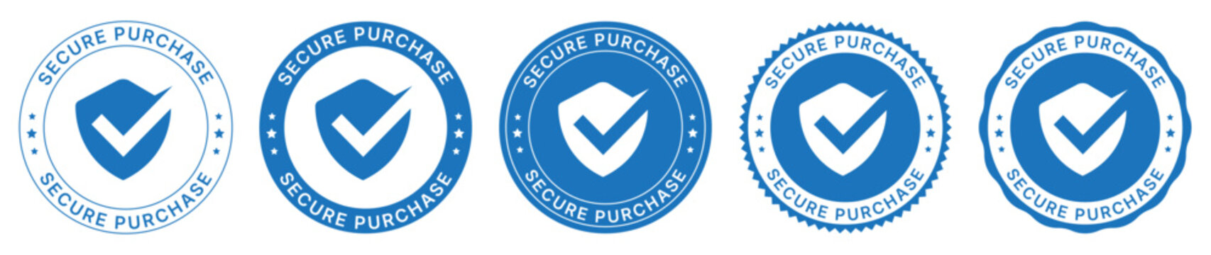 Secure Purchase Badge Collection with Shield Check Mark Verification Seal for Safe Online Shopping