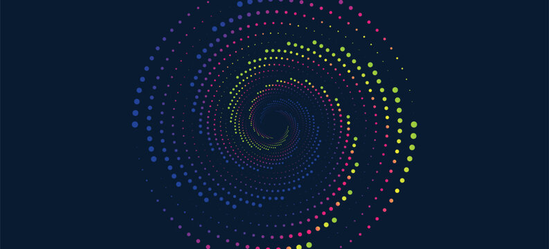 Twisted colored spiral. Curved wireframe tunnel. Vector technology logo element.
