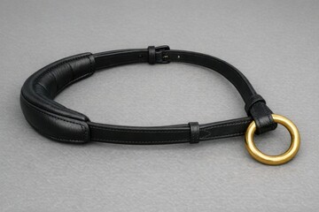 Fototapeta premium A close-up shot of a black leather belt featuring a gold ring buckle