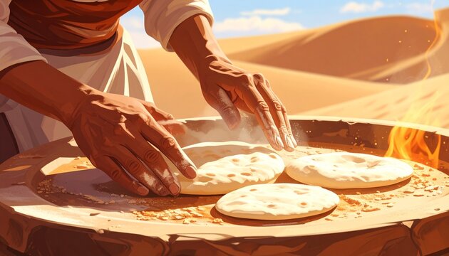 Warm golden hour meal with fresh bread and cheese.