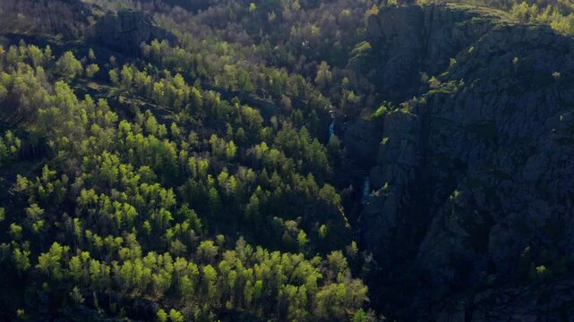 Southern Urals in spring: the Irendyk ridge and the Khudolaz River. Aerial view.