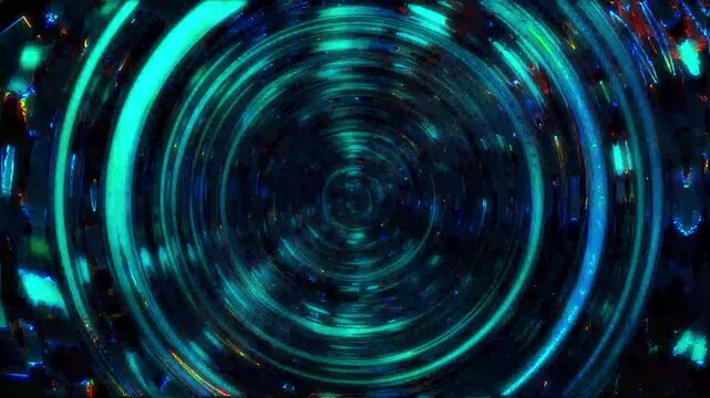 2D ripple energy light wave animation with abstract glowing circles in seamless rotation, vibrant neon spirals, luminous vortex effects and radiant light trails flowing through a dark digital space