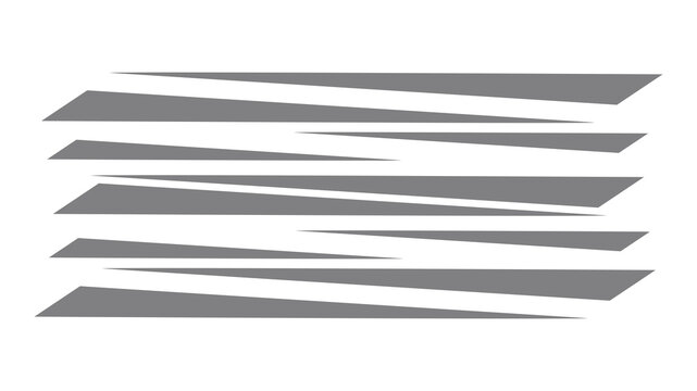 Abstract gray geometric shapes arranged in horizontal parallel rows creating a modern minimalist design element isolated on transparent background