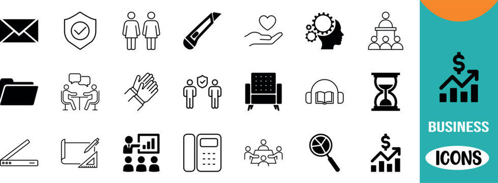 Business and general office icons. chart icon set, telephone icon set, envelope icon set