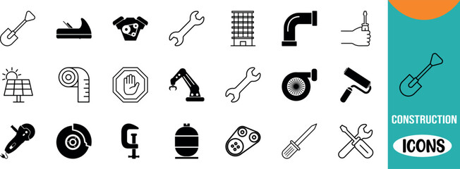 Construction and industrial tools vector icons. wrench icon set, shovel icon set, screwdriver icon set © Kisor