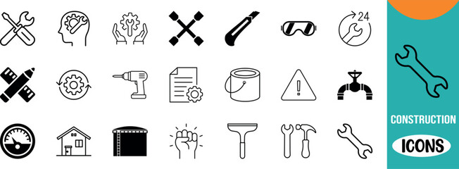Fototapeta premium Industrial tools and construction icons. wrench icon set, screwdriver icon set, drill icon set