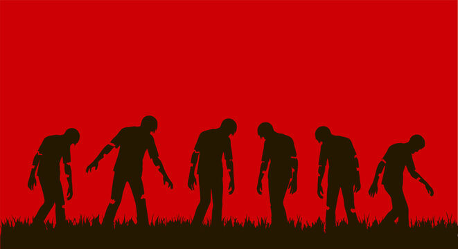 Silhouettes of Zombies Walking in a Line.
