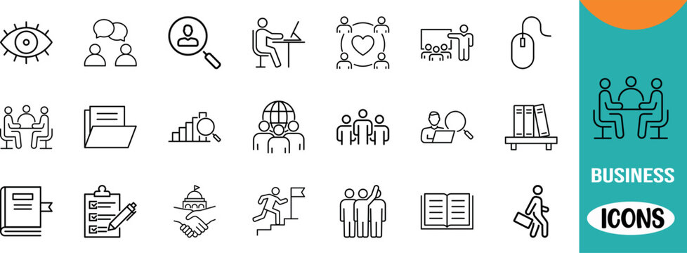 Corporate business human resources vector icons. meeting icon set, document icon set, chart icon set