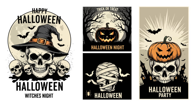 Halloween Skulls and Pumpkins Festive Design.