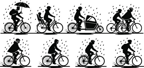 Naklejka premium People cycling with various bike styles