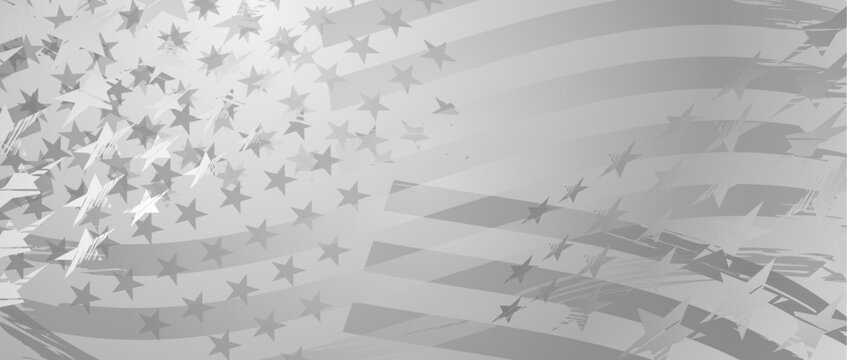 Black and white, gray distressed grunge American 
flag background vector patriotic stars banner 
for 4th of July, Veterans day, Presidents day, 
Memorial day, Labor day, Sale