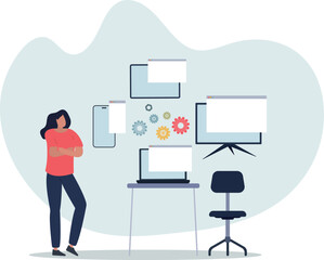 Fototapeta premium Synchronized business solutions with integrated system.Technology for effective database management and business connection .life situation and activities.