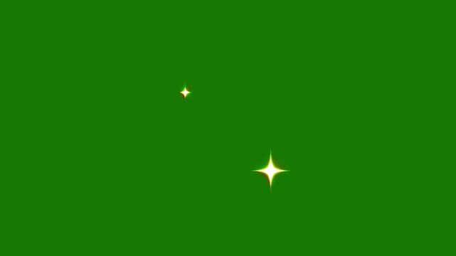 Twinkling Stars Animation with Fast Moving Golden Cartoon Blinking Stars, Flat Vector Doodle Sparkles, Glowing Twinkle Effects on a Green Screen Background, 4K Loop
