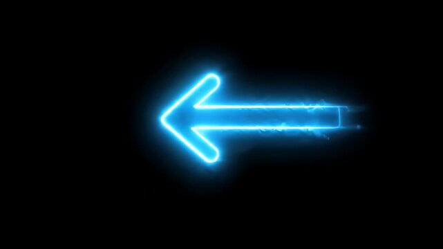 Neon Blue Arrow Swipe Left Animation - A glowing neon blue arrow animates with a swipe left motion against a stark black background.