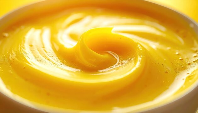 Creamy lemon curd swirl in close up view.