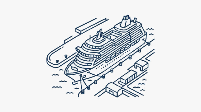 Cruise Ship Docked at Port Illustration.