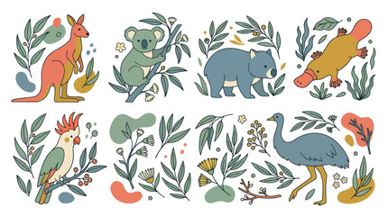 Australian wildlife and eucalyptus leaves illustration © ahmad