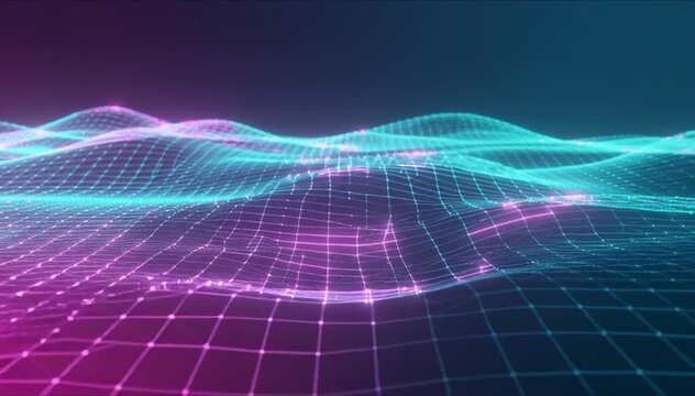 Micro cybernetic grid with organic energy trajectories and flowing wave motion (AI Generated)