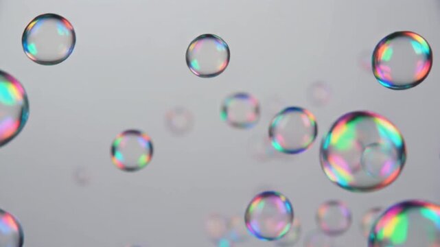 Digital Soap Bubbles Floating on Colorful Liquid Loop Background