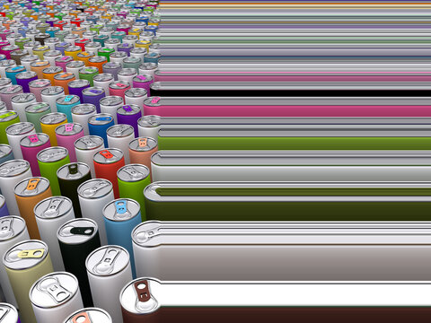 viele bunte Getr&auml;nkedosen verzerrt